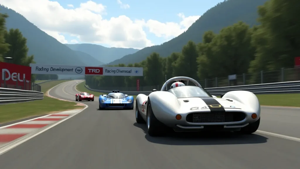 Flux Dev Highspeed race cars on a winding mountain road during 3