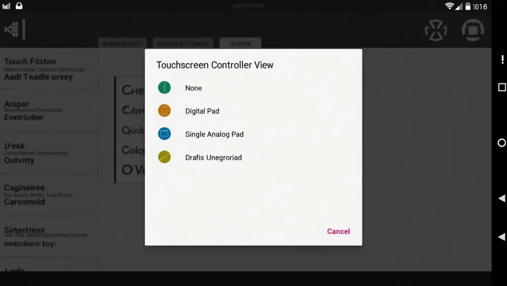Flux Dev User interface of a mobile game emulator app with a s 2