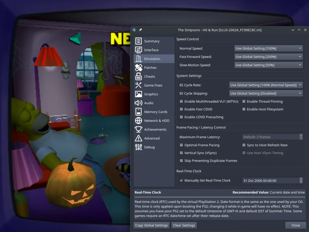 Custom real-time clock per game
